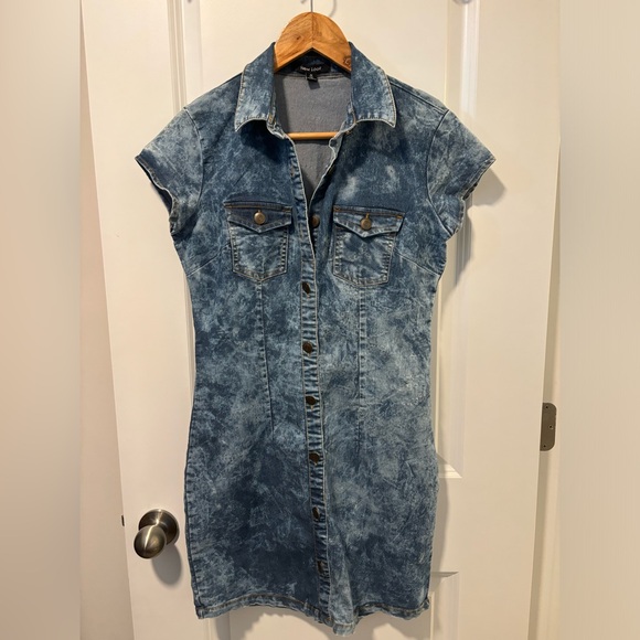 New Look Dresses & Skirts - Vintage 90s Y2K New Look Jean Acid Wash Fitted Dress Mini M